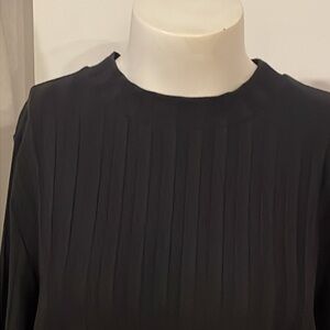 Eileen Fisher Black Stretch Long Sleeve BLACK texture Ribbed Mock Neck Top, Sz M